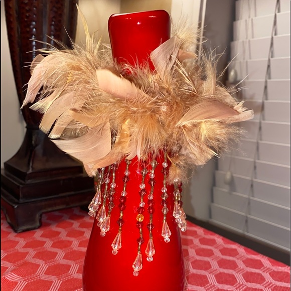 Feathers and Beading Wine bottle adornment - Picture 3 of 16